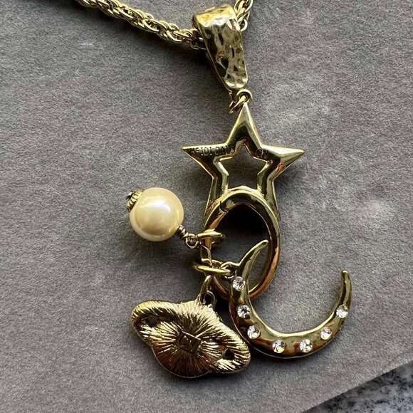 New Heidi Daus Charm Holder Crystal Star Crescent Moon & Saturn Necklace w/Box - Picture 2 of 4